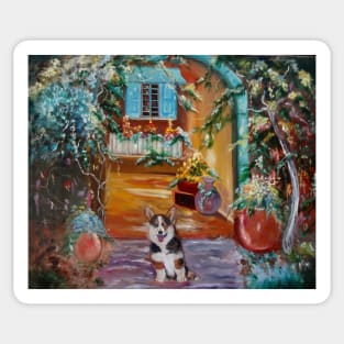 Corgi in the Courtyard Sticker